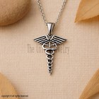925 Sterling Silver Caduceus Pendant, Medical Symbol Necklace Doctor Nurse charm