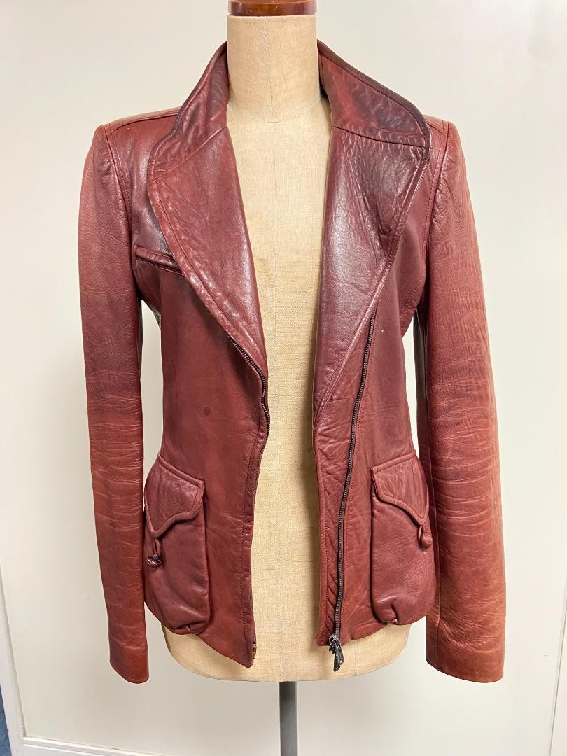Giacca blazer Yves Saint Laurent Rive Gauche in pelle marrone
