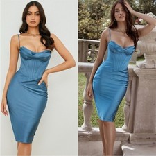 House Of CB Myrna Aegean Blue  Corset Midi Dress Size L