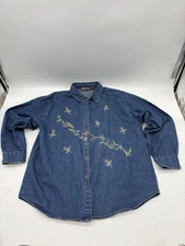 Vintage Premier International for Ladies LS Shirt Floral Blue Denim Large