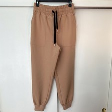 ZARA Women's Beige Jogger Pants Tapered Leg Cuffed Elastic High Waist Casual M