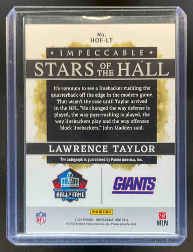 Lawrence Taylor 2023 Panini Impeccable Stars of the Hall Auto #11/49 Giants - Picture 2 of 2