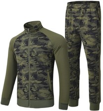 Men's Track suit Set Camo Casual Pieces Outfits Long Sleeve Sweatsuit Set Jog...