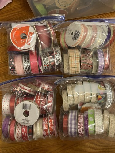 70 MIXED SATIN & CLOTH RIBBON NEW & PARTIAL ASSORTED COLORS & WIDTHS #4 - Picture 11 of 14