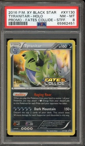 Pokemon Tyranitar XY Fates Collide STAFF Prerelease Holo Promo XY130 PSA 8