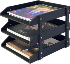 Black Document Tray Set 3 Tier Vertical Organizer for Papers Magazines Home O...