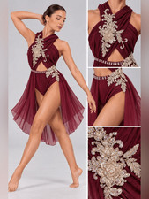 Glamour solo dance costume red lyrical leotard dress SA-Small adult