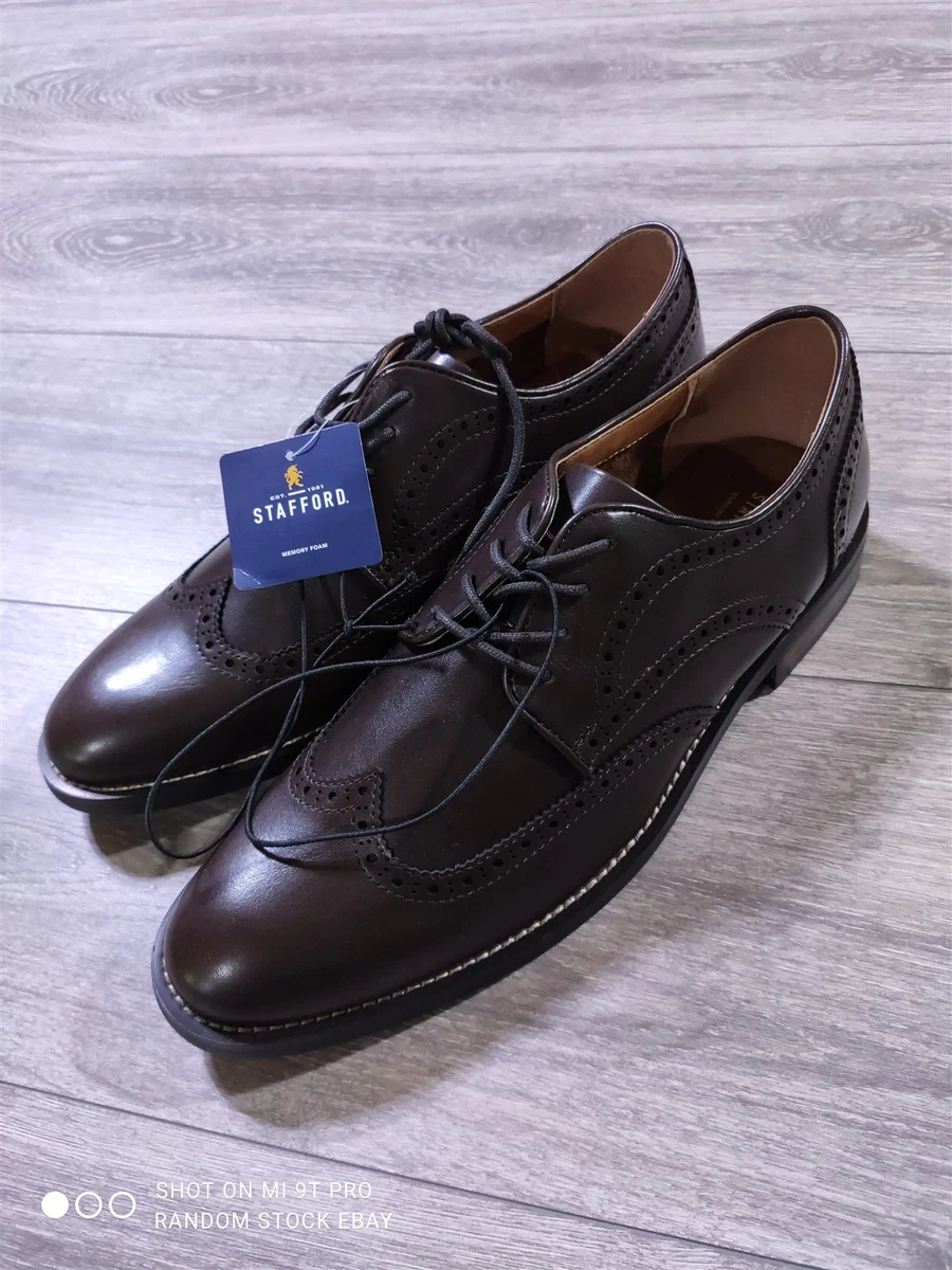 NEW Stafford Brown Men\'s Oxfords - Lace-Up Dress Shoes Stafford Brown Wingtip Oxford Shoes - Size 10 | eBay main image 2
