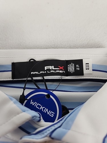 Polo de golf Ralph Lauren RLX calce clásico manga corta para hombre XL blanco azul a rayas - Imagen 9 de 11