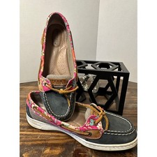 Sperry Top Sider Women's Boat Shoes Floral Print Sz 8M Leather Fabric