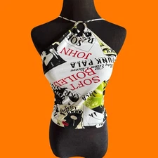 90's 00's vintage novelty photo print y2k high neck halter crop tank top SMALL