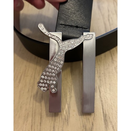 Puma Herren Golf Gürtel schwarz Leder silber Katze Glitzer Schnalle Strass Logo 30 Zoll - Bild 12 von 12