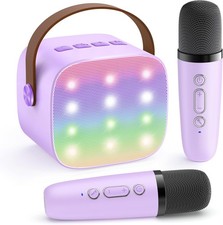 YLL Mini Karaoke Machine with 2 Wireless Microphones, TOP Kids Gifts for Girls A