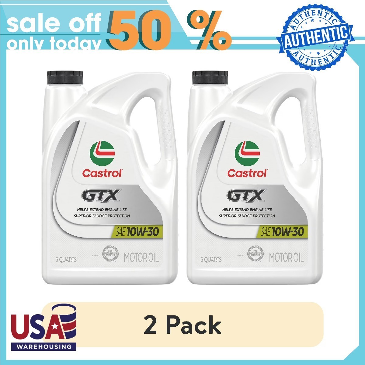 Castrol GTX 10W-30 Conventional Motor Oil, 5 Quarts 2 pack