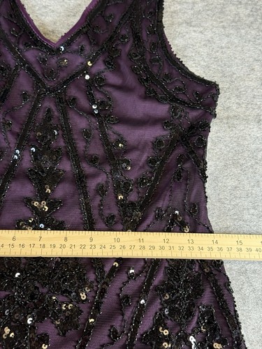 PrettyGuide Sequin Fringe Cocktail Midi Dress Size L Gatsby Glam Flapper Purple - Picture 12 of 15