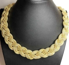 7061 NAPIER Gold tone braided mesh toggle chain Necklace 19-21"