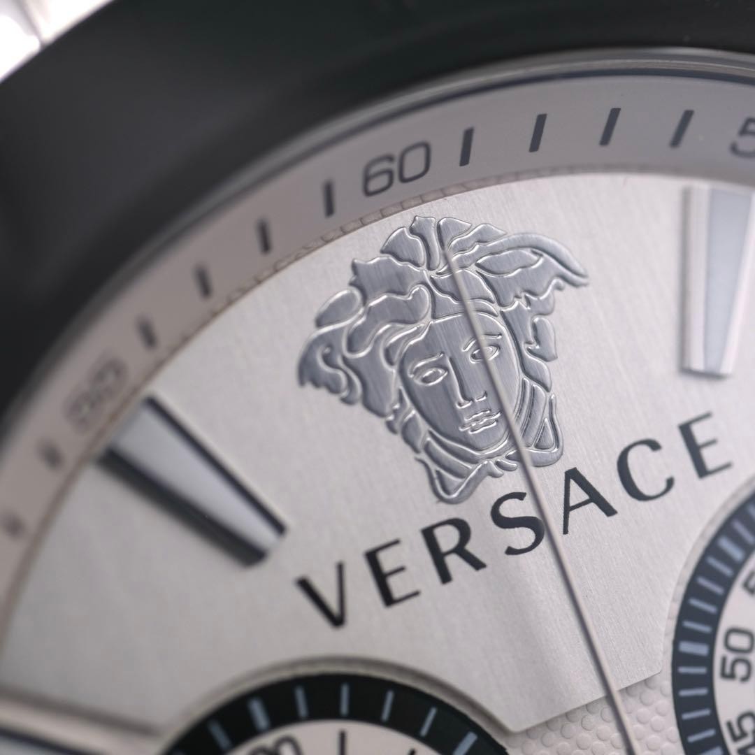 Versace Men's Chronograph Watch Silver Dial Black Rubber Bezel Stainless Steel U thumbnail 5