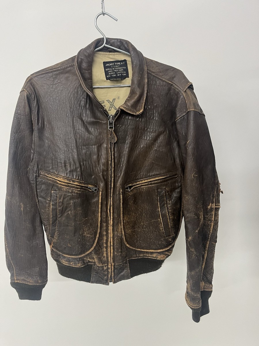 ジャケット・アウター AVIREX real leather flight jacket G-2 Vintage Avirex US Navy G-2 Brown Leather Flight Jacket Size 36