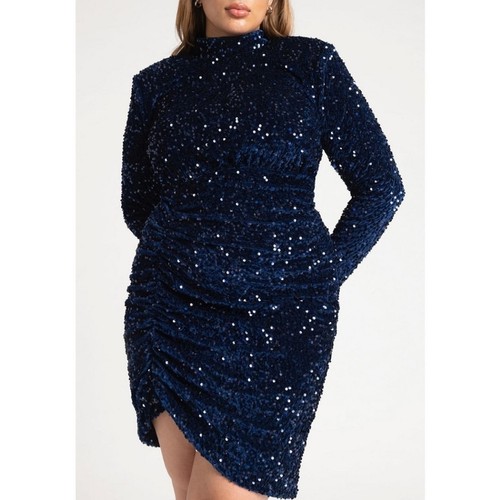 ELOQUII Ruched Satin Sequin Dress Plus Size Navy Blue New With Tags Party Dress - Picture 3 of 7