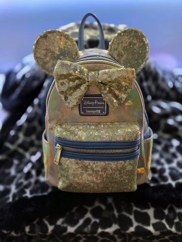 Loungefly Disney Parks Exclusive Gold Sequin Minnie Mouse Mini Backpack