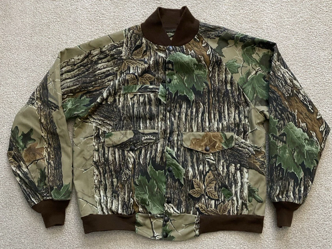 Vintage Spartan Outdoors Realtree Camo Camouflage Snap Bomber Jacket Medium USA