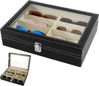 Brillenbox Organizer 8 FäCher Sichtfenster Pu Aufbewahrung Sonnenbrillen