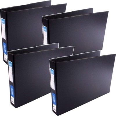 NEW 4x Bantex Ring Binder Folder Landscape 2D Ring 65mm A3 Black Box BULK