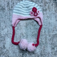 Etsy Unisex Knitted Baby Bonnet with Pom Poms Flower Detail