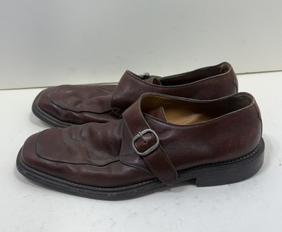 J.R. BARRETT Brown Leather Monk Strap Loafer Shoes Made in Italy Men's Sz 8.5
