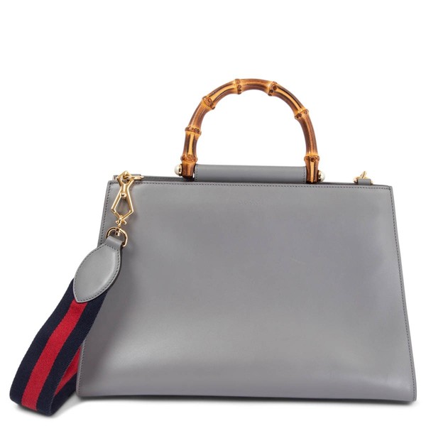 67264-1 authentische Gucci grau creme Leder NYMPHAEA GROßE Bambus Top Henkel Tasche