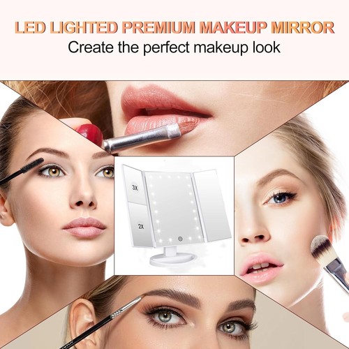 Specchio Trucco Vanità Illuminato Tri-Fold con Ingrandimento 3x/2x,21 LED Luce... - Foto 5 di 9