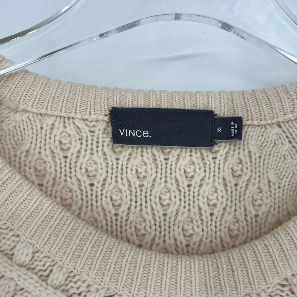 Suéter Vince Lana Cachemira Para Hombres XL Pescador Tejido Crema Preppy Costero Clásico Foto 4 de 4