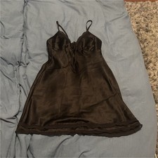 Satin Black Full Slip for Women with Adjustable Straps, Lace Trim, Bow Accent