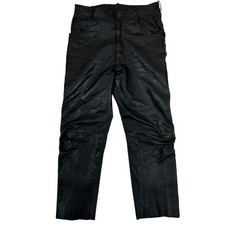 Linus Black Genuine Leather Lace Up Side Biker Pants Womens Size 29 Straight Leg