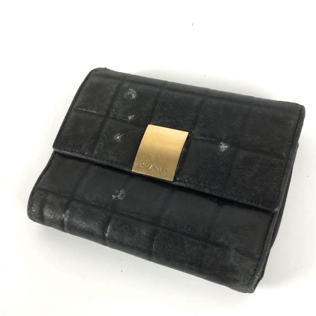 CHANEL Chocolate Bar Mini Tri Fold Wallet Black Ladies Brand BK751288