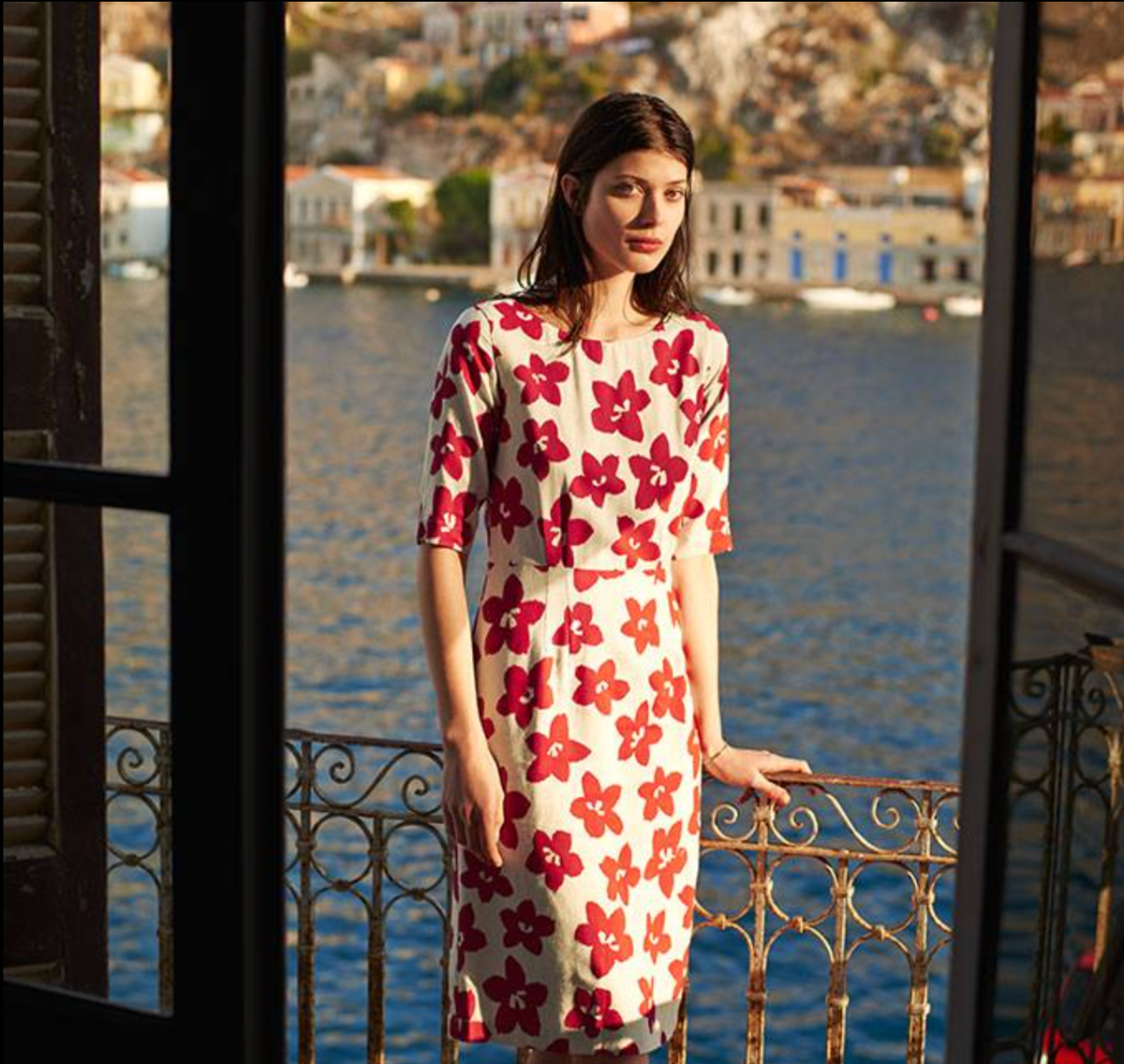 TOAST Natsumi Ivory Red Floral Knee Dress Linen Blend SS Pockets Size UK 8  US 4