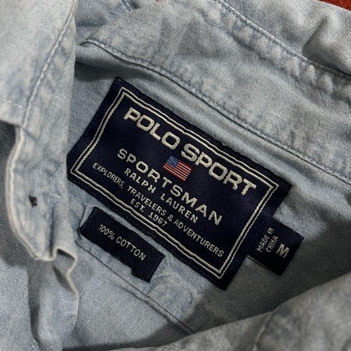 VTG Polo Sport Sportsman Ralph Lauren Chambray Shirt Mens M Chest Pockets - Picture 6 of 12