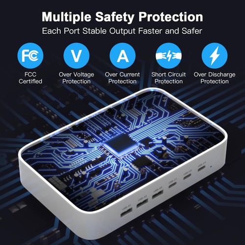 90W 6-Port USB C Fast Charging Station for Multiple Devices, Multi PD Charger... - Picture 5 of 6