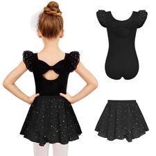 Girls Ballet Leotards Toddler Ruffle Sleeve Bow Back Dance Outfits Leotard wi...