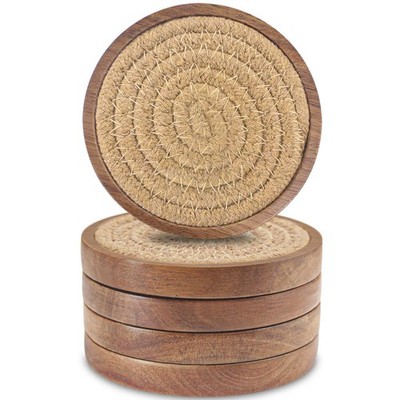 Wood Coasters for Drinks, Absorbent Coaster Sets of 5, Woven Drink Coasters f...