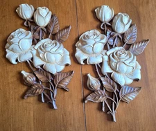 Set Of Syroco Rose Flower Wall Hanging Plaques 4460 Made in the USA 1962 MCM