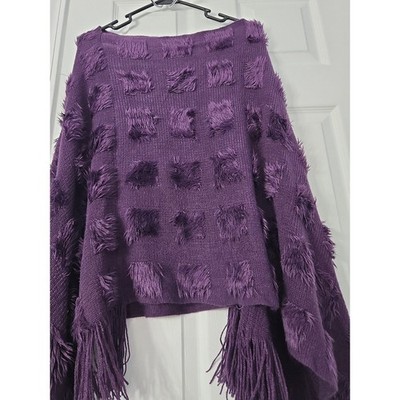 Poncho 100% Acrylic with fringe dark purple Sweater material
