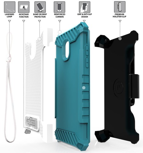 Blanc / Turquoise Étui + Clip Ceinture pour Galaxy Express Prime 3, Amp Sol 3 - Photo 6 sur 6