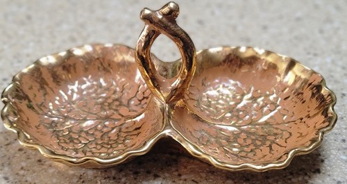Piatto doppio vintage MCM STANGL POTTERY oro con manico Granada bellissimo - Foto 1 di 10