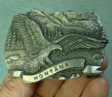 Spec Cast Pewter Belt Buckle MONTANA, American Eagle in the Wild, Made in USA