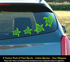 Sea Turtles 9 PK Variety Sizes Vinyl Decals Car Window Glass Any Flat Surface