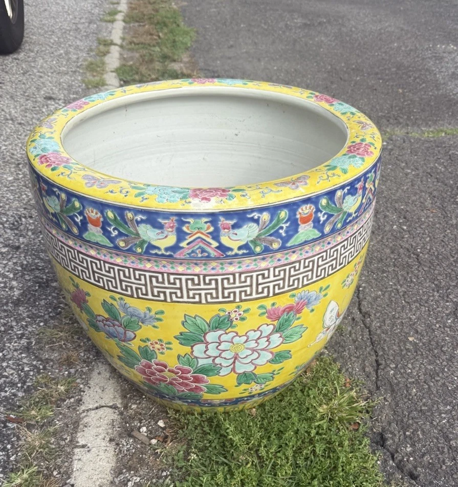 HUGE Vintage antique 20” Nipon Japan yellow butterfly Fish Bowl Planter - Image 2 of 4