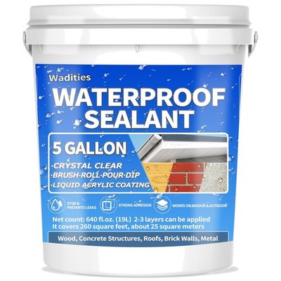 Crystal Clear 5 Gallon Waterproof Sealant for Indoor & Outdoor Leak Repair