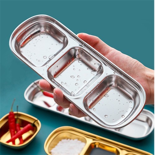 6 Pack Stainless Steel Sauce Dishes 3 Compartment Plates for BBQ Meals - Photo 8/10