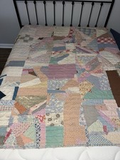 Vintage Handmade Patchwork Quilt 64x72 Comforter Blanket Pink White Brown
